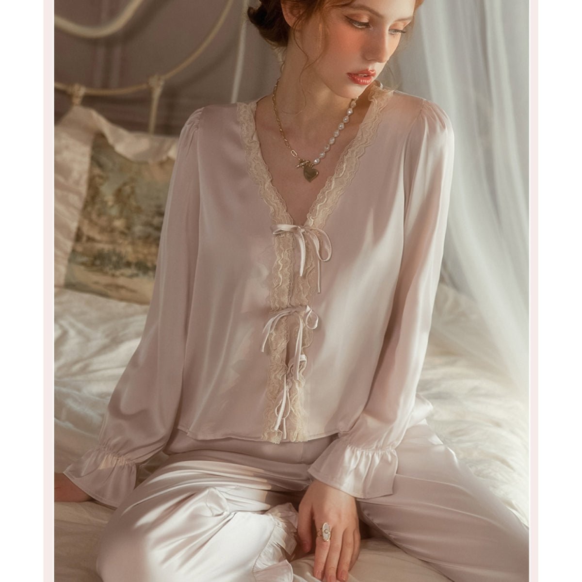 Aleida long sleeve satin PJ set LOVEFREYA Small L pink Intimates