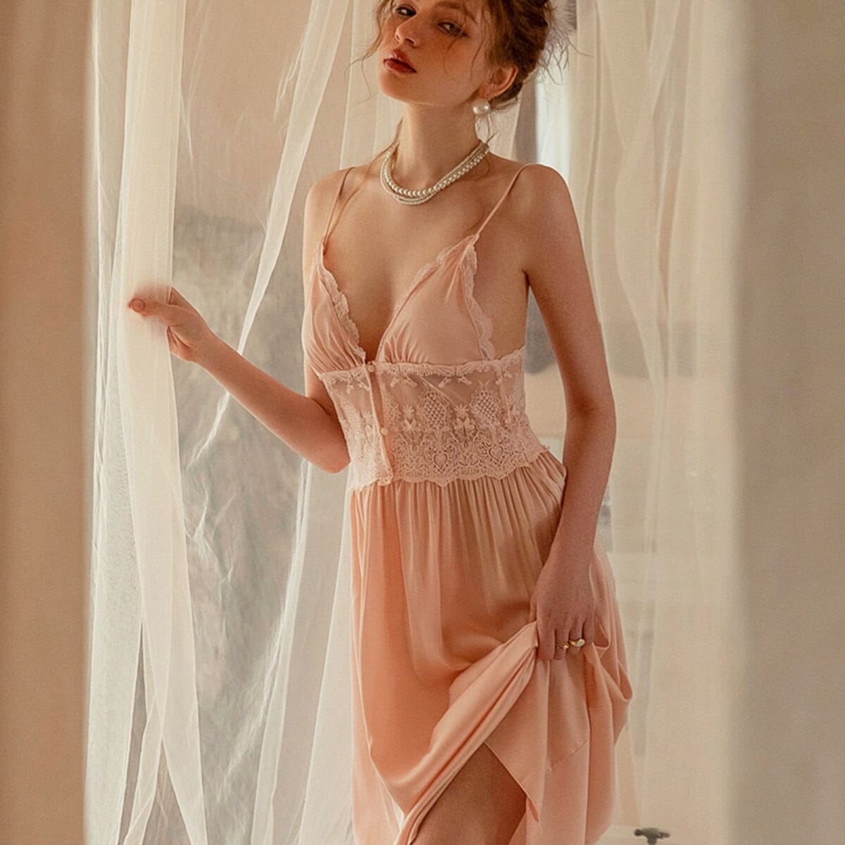 Alexia midi lace and satin slip LOVEFREYA Small Pink Intimates