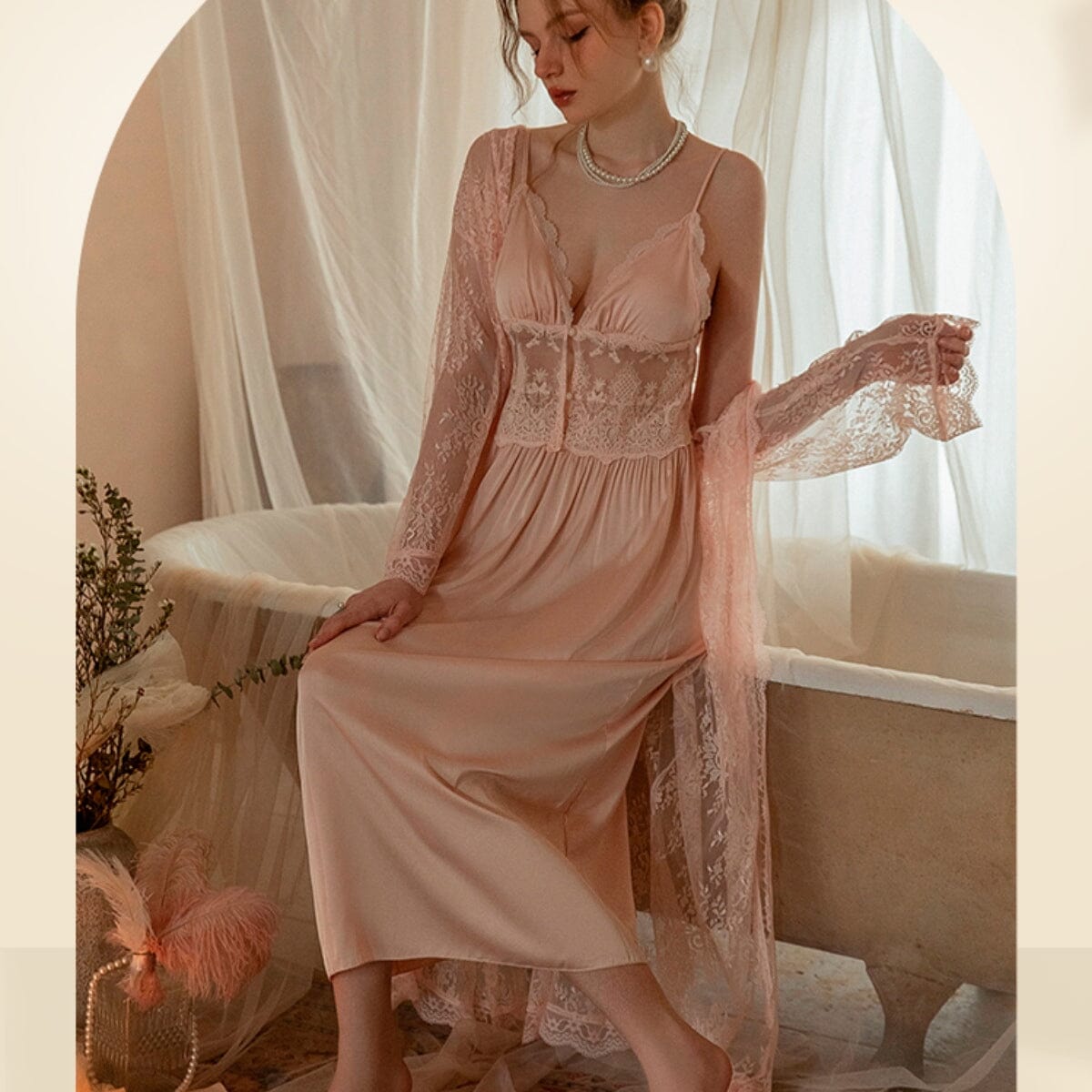 Alexia midi lace and satin slip LOVEFREYA Small Pink Intimates