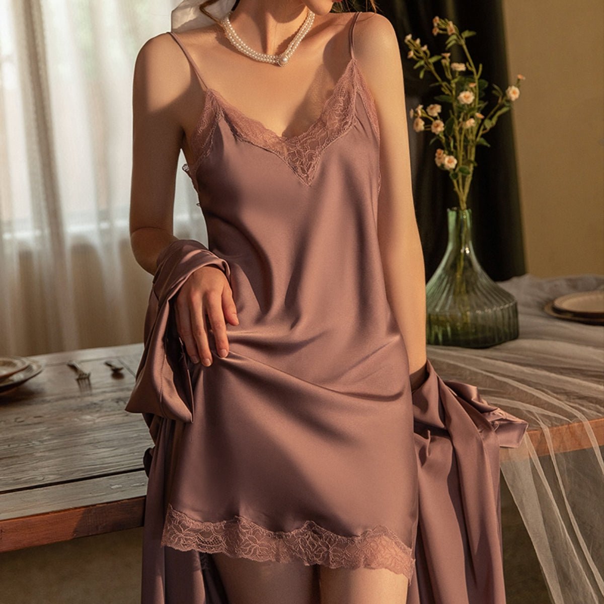 Alisha satin slip LOVEFREYA Small Green tea Intimates