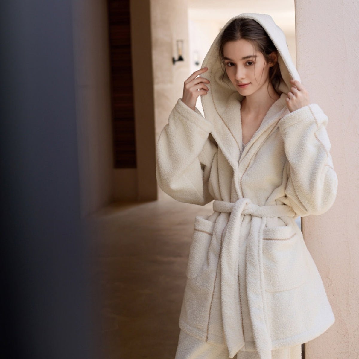 Ara long sleeve hoodie fleece PJ set LOVEFREYA Med Cream white Intimates