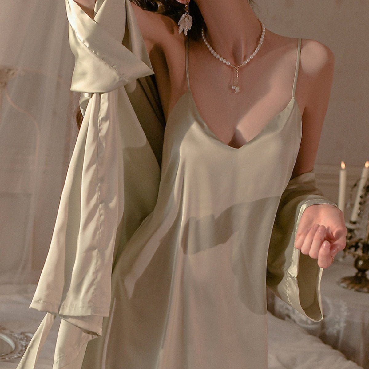 Ariel satin robe LOVEFREYA Free size L green Intimates