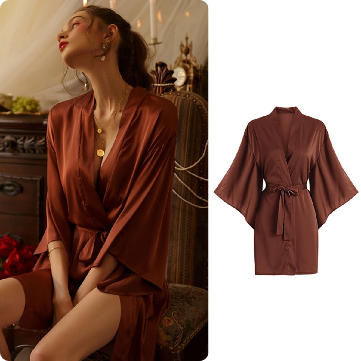 Arlo satin robe LOVEFREYA Free size Brown Intimates