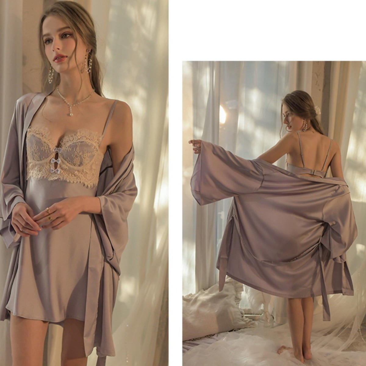 Arlo satin robe LOVEFREYA Free size Smoky purple Intimates