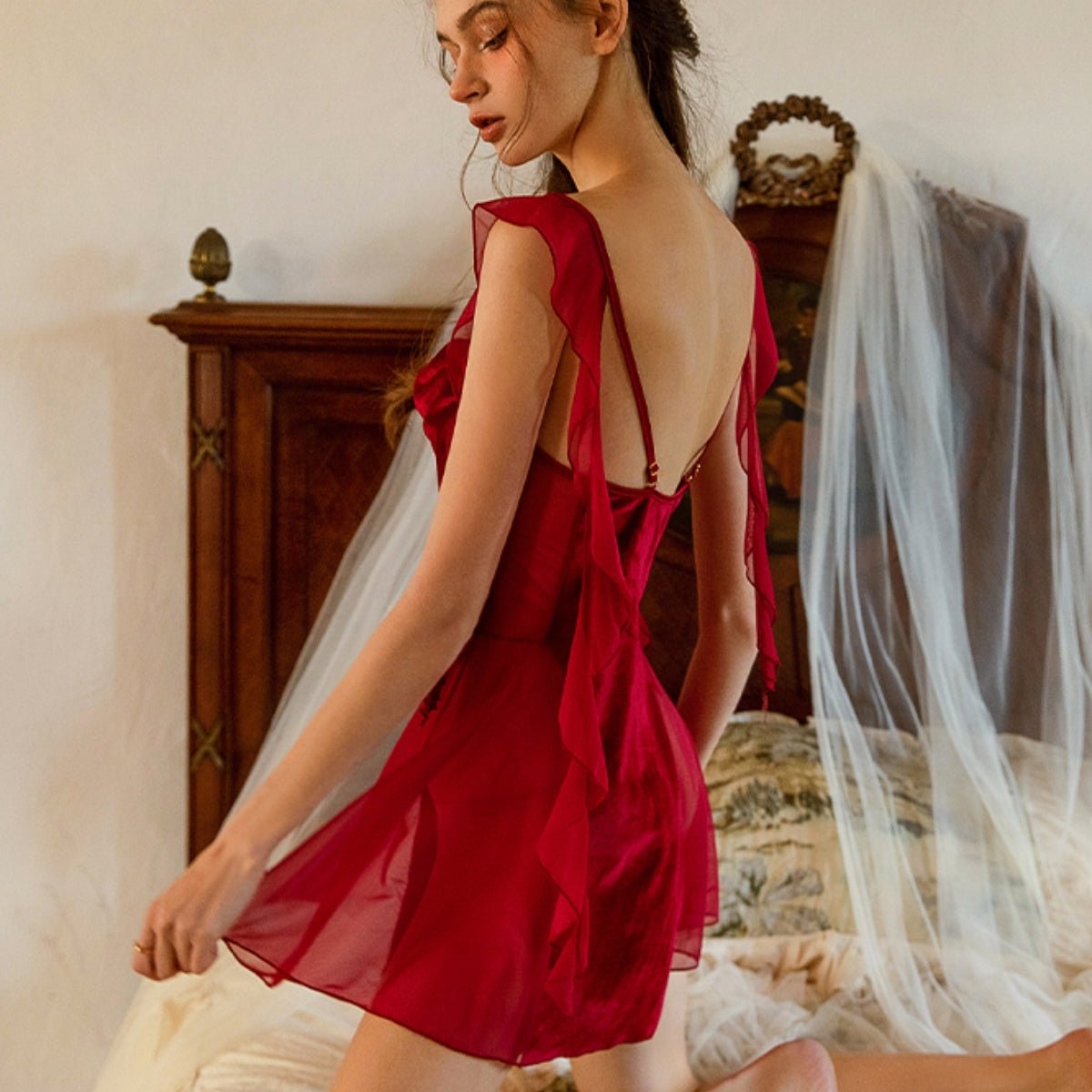 Beau velvet and mesh slip LOVEFREYA Small Black Intimates