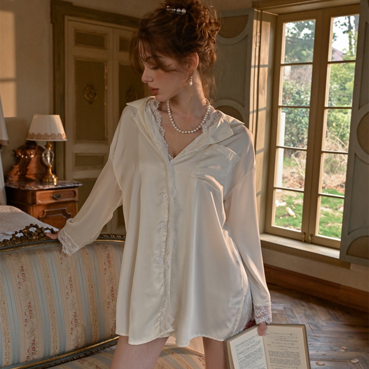 Becca boyfriend shirt lace and satin slip LOVEFREYA Free size White Intimates