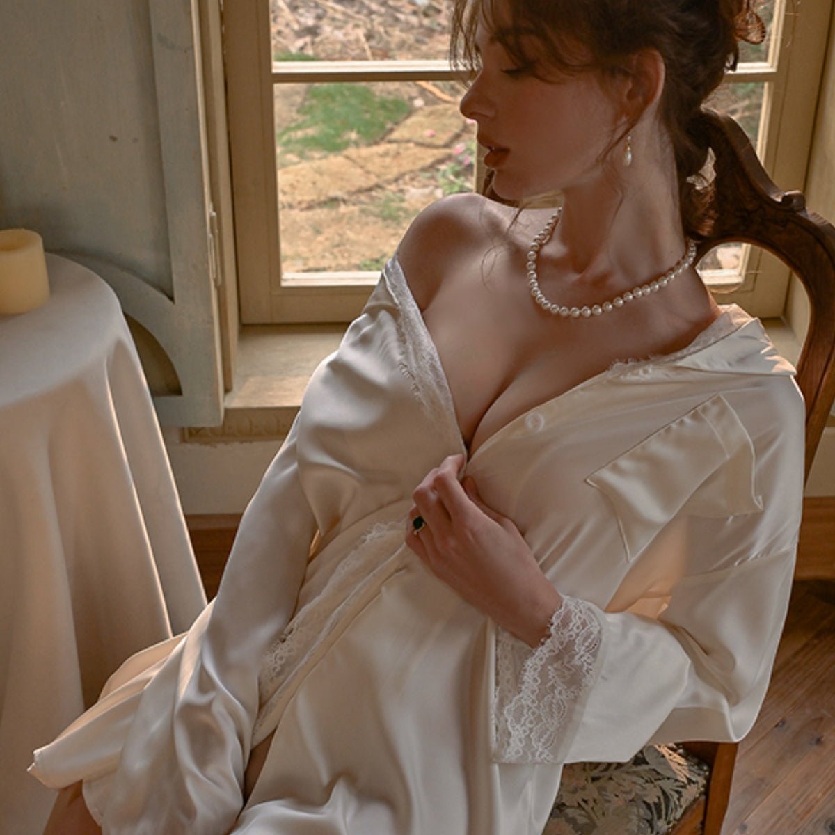 Becca boyfriend shirt lace and satin slip LOVEFREYA Free size White Intimates