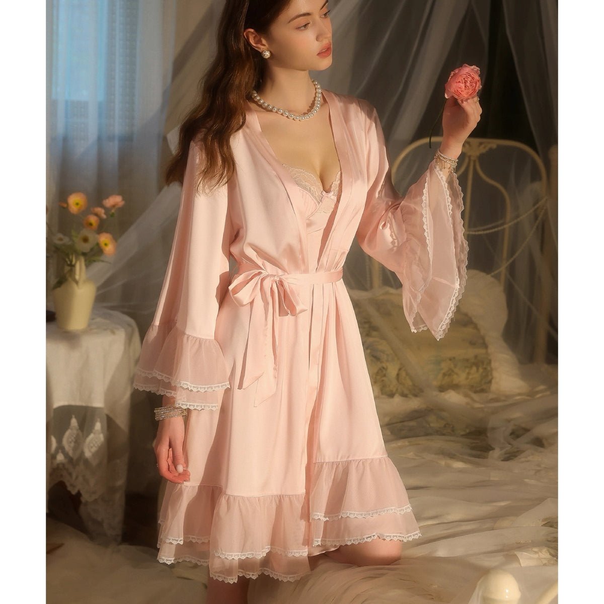 Brenna mesh and satin robe LOVEFREYA Free size L pink Intimates