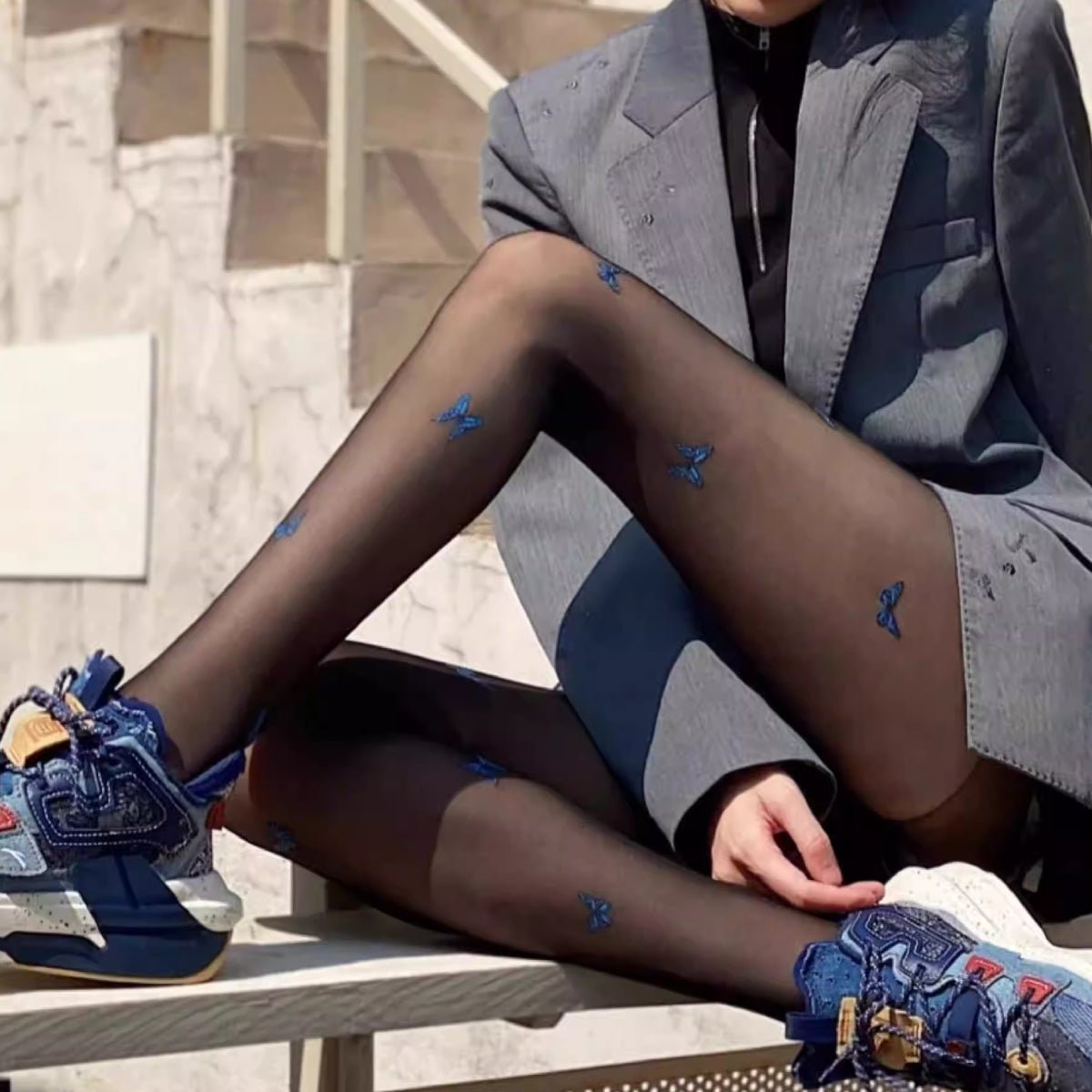 Butterfly smooth net pantyhose LOVEFREYA Free size Black Stockings