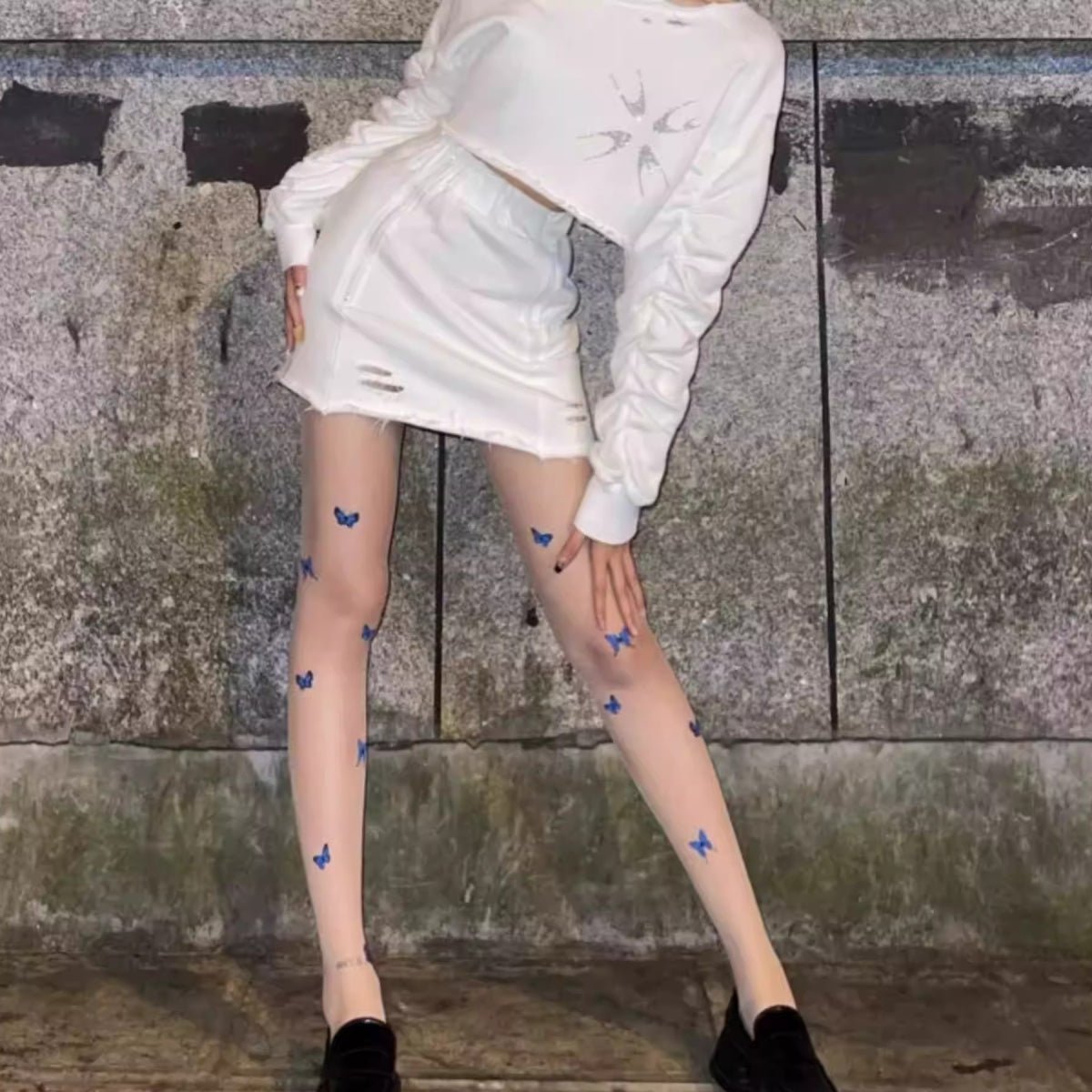 Butterfly smooth net pantyhose LOVEFREYA Free size Black Stockings