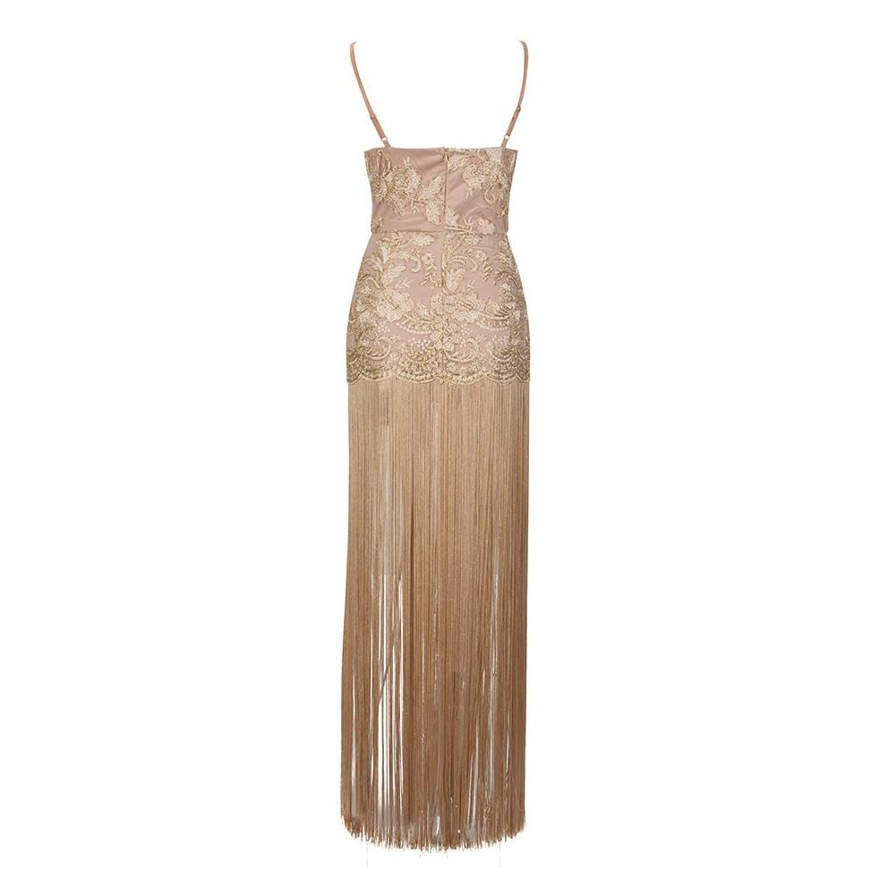 Cleopatra long fringe bandage gown LOVEFREYA XS Gold Dress