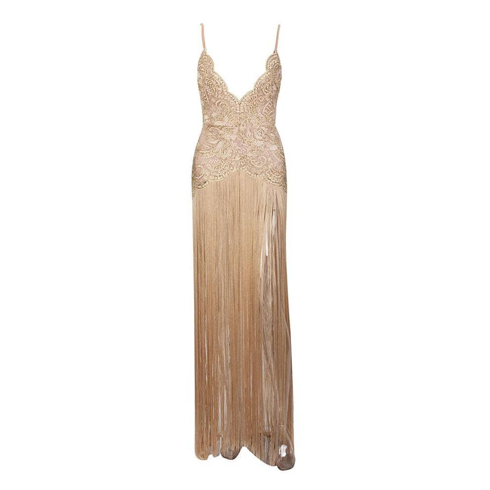Cleopatra long fringe bandage gown LOVEFREYA XS Gold Dress