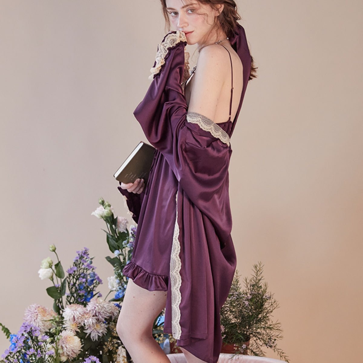 Coveny satin robe LOVEFREYA Free size Grape purple Intimates