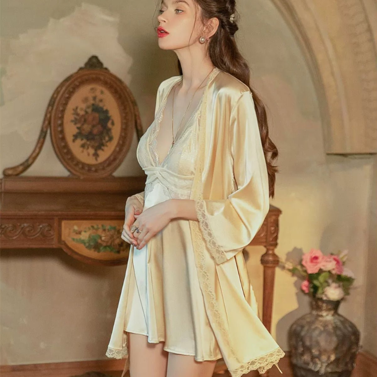 Coveny satin robe LOVEFREYA Free size Gold Intimates