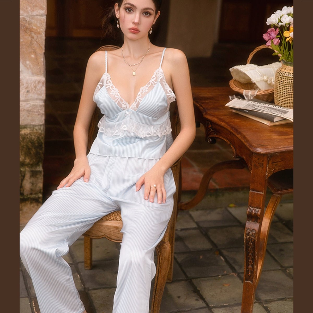 Giselle long sleeve satin PJ set LOVEFREYA Small L blue Intimates