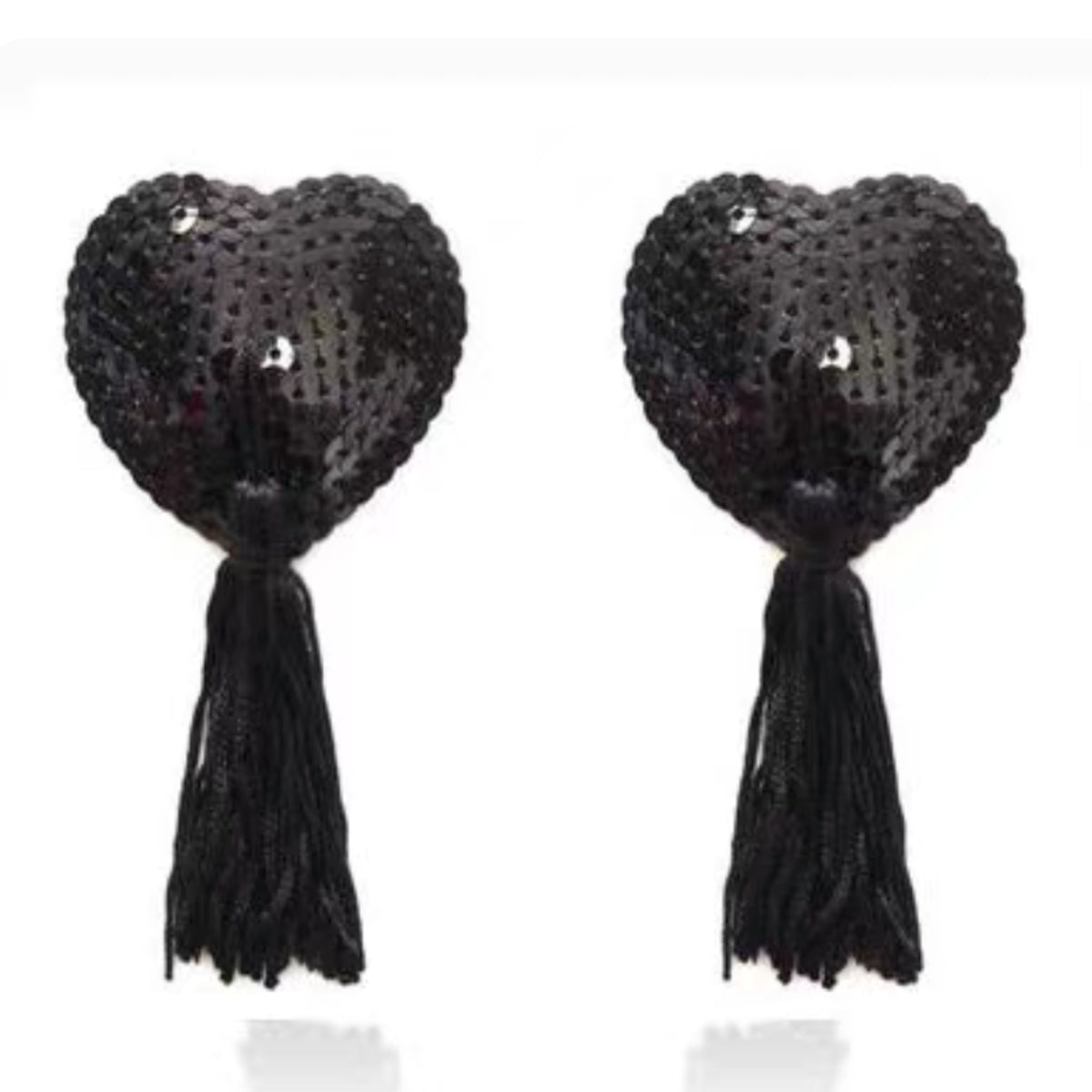 Heart shape tassel sequin nipple cover LOVEFREYA Free size Black Accessories