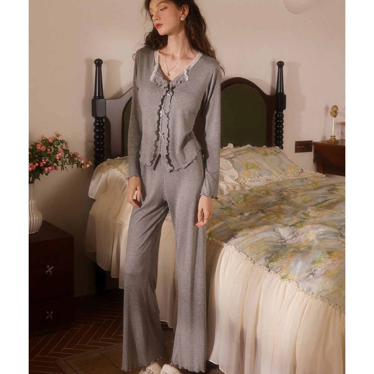 Jane long sleeve modal cotton pj set LOVEFREYA Small Grey Intimates