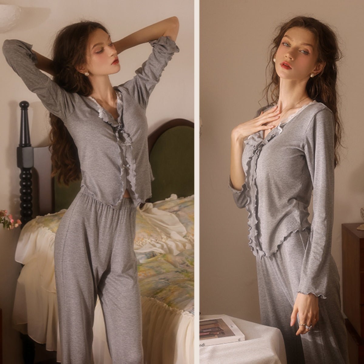 Jane long sleeve modal cotton pj set LOVEFREYA Small Grey Intimates
