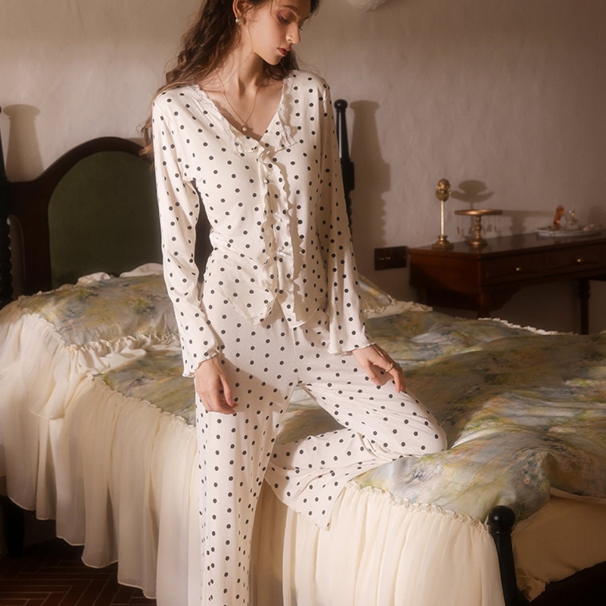 Jane long sleeve modal cotton pj set LOVEFREYA Small Cream white Intimates