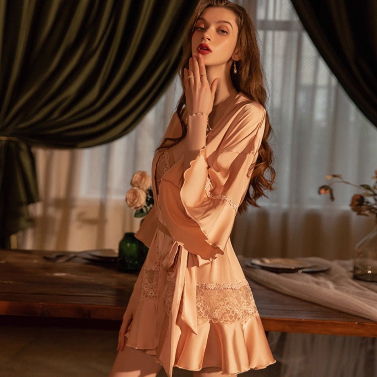 Jem lace and satin robe LOVEFREYA Free size Pink Intimates