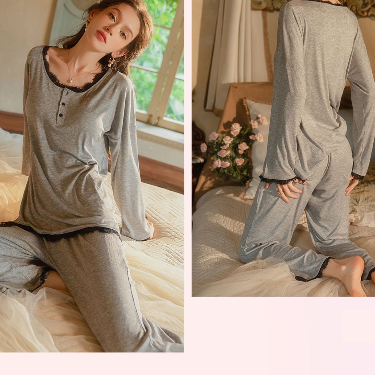 Laney long sleeve cotton PJ set LOVEFREYA Small Cream white Intimates