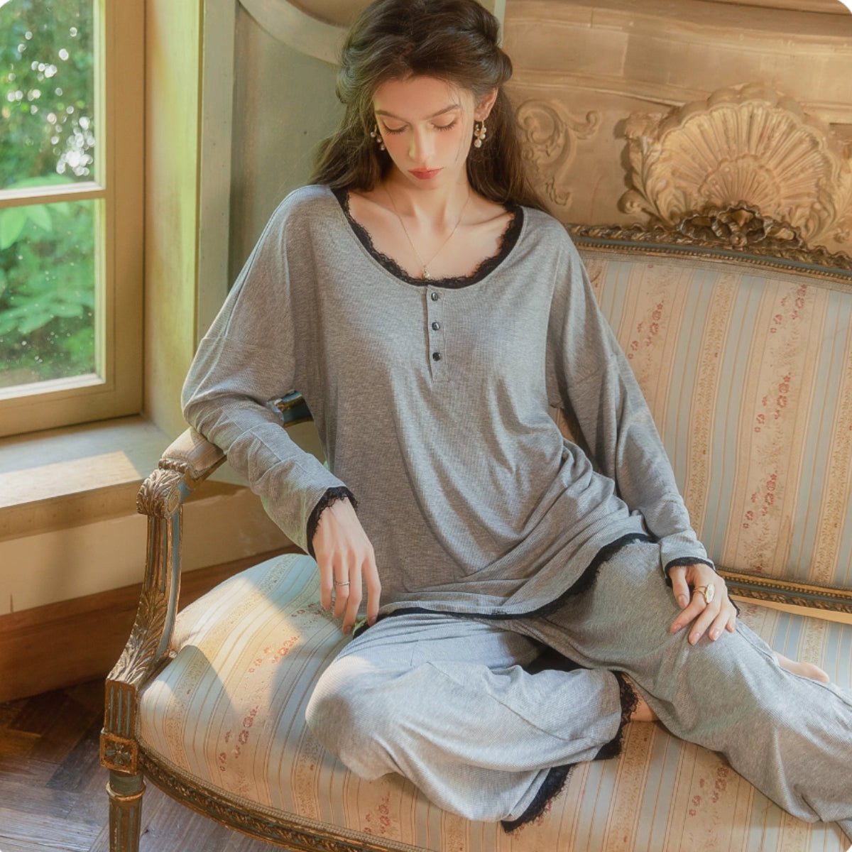 Laney long sleeve cotton PJ set LOVEFREYA Small Grey Intimates