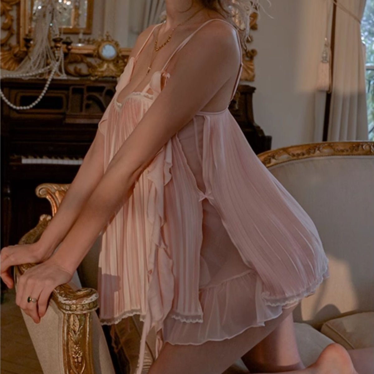 Mory mesh and satin slip LOVEFREYA Small L pink Intimates