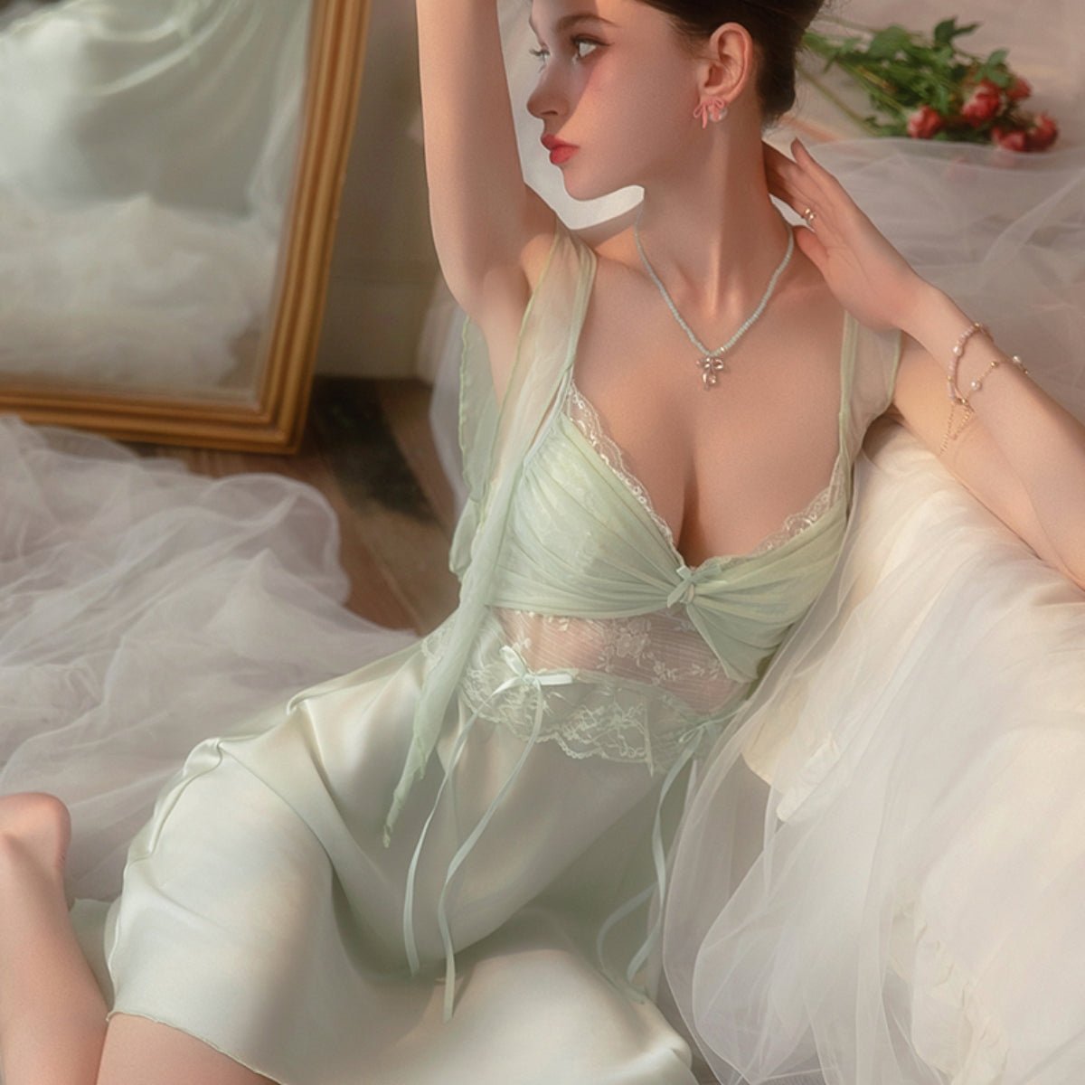 Nori mesh and satin slip LOVEFREYA Small Mint Intimates