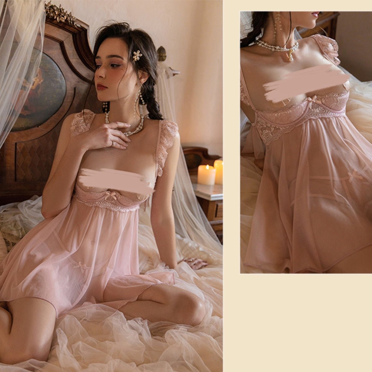 Paula shelf cup mesh babydoll set LOVEFREYA Small Pink Intimates