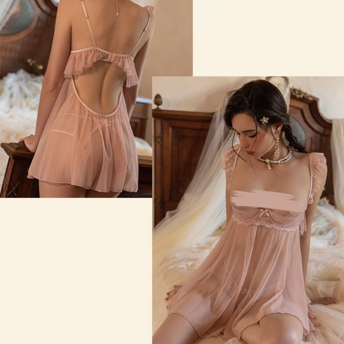 Paula shelf cup mesh babydoll set LOVEFREYA Small Pink Intimates