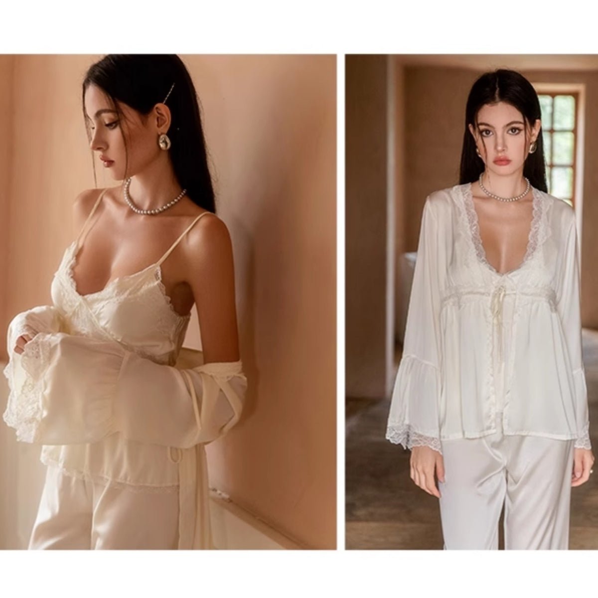 Remmie satin cardigan pj set LOVEFREYA Small Cream yellow Intimates