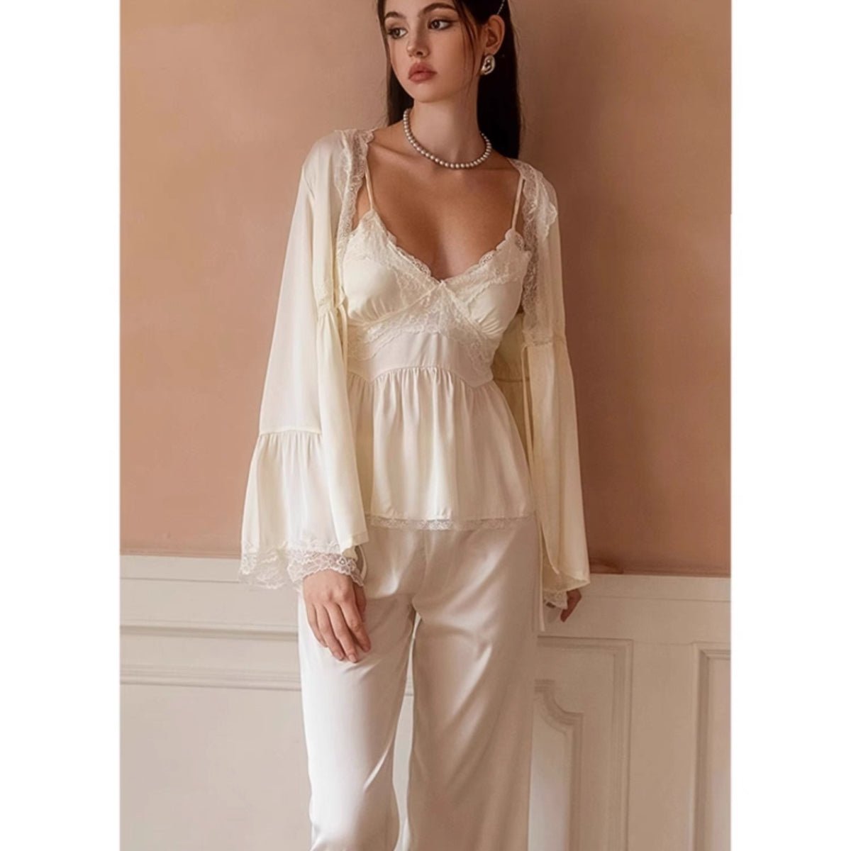 Remmie satin cardigan pj set LOVEFREYA Small Cream yellow Intimates