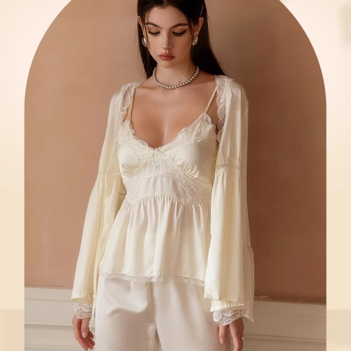 Remmie satin cardigan pj set LOVEFREYA Small Cream yellow Intimates