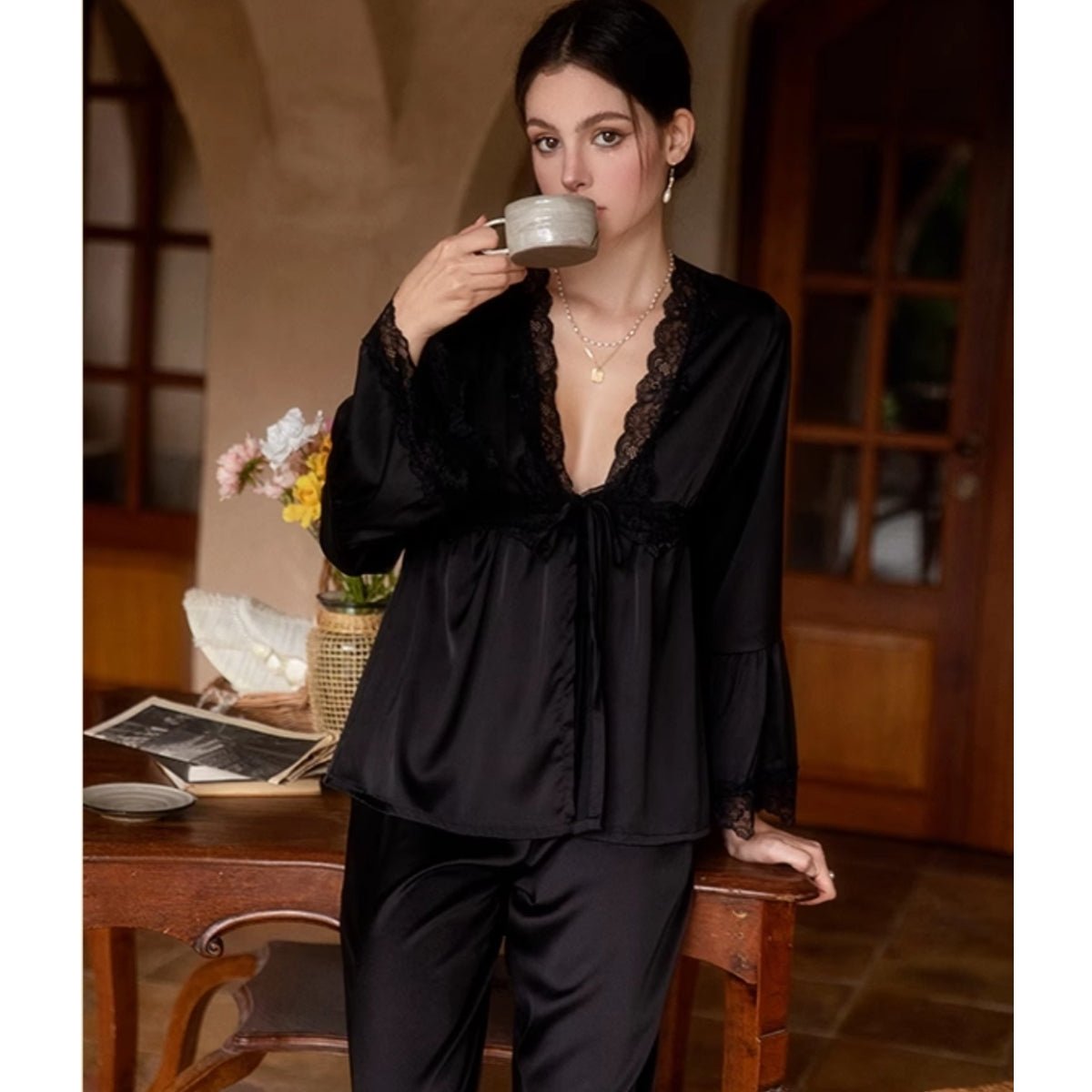 Remmie satin cardigan pj set LOVEFREYA Small Cream yellow Intimates