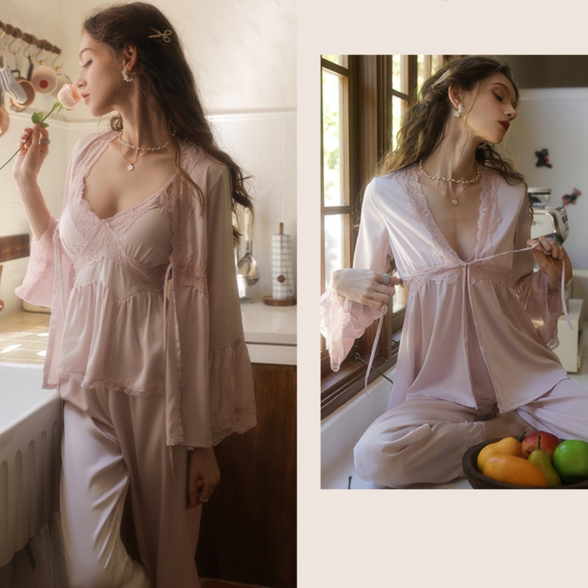 Remmie satin cardigan pj set LOVEFREYA Small Black Intimates