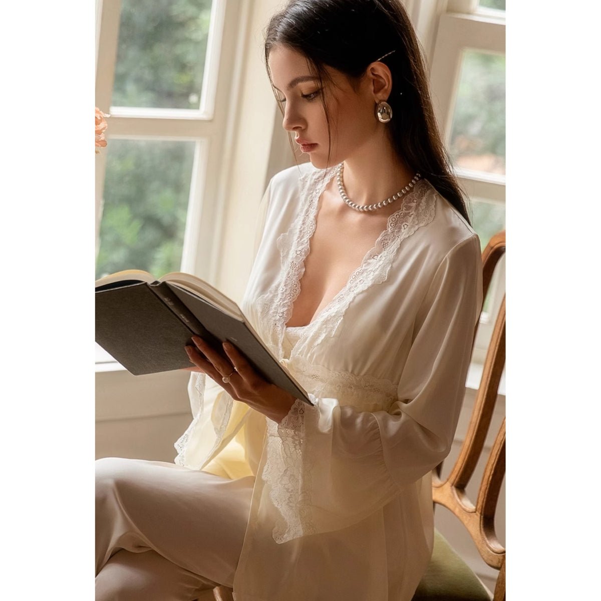 Remmie satin cardigan pj set LOVEFREYA Small Cream yellow Intimates