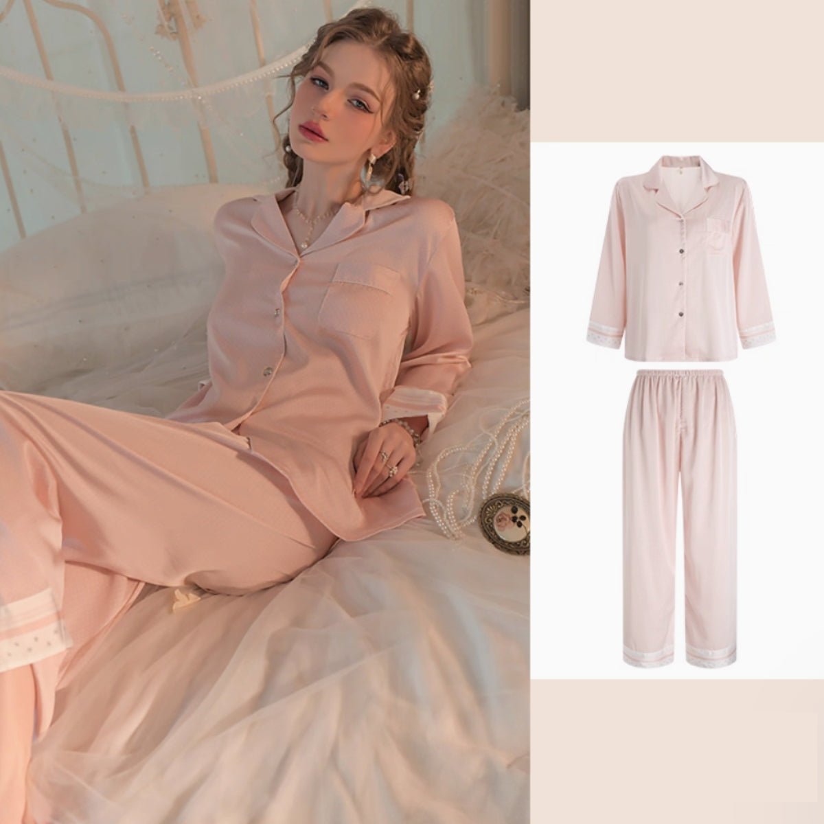 Roselle long sleeve satin PJ Set LOVEFREYA Small Pink Intimates