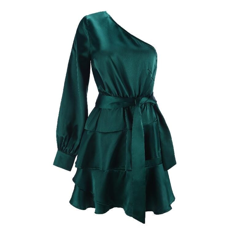 Satin tiered toga LOVEFREYA XS Green Dress