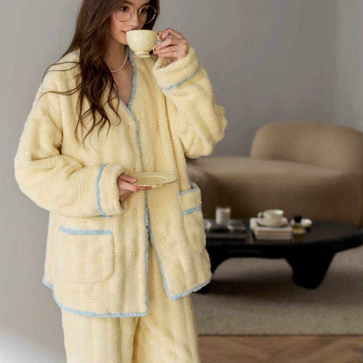 Stef long sleeve fleece PJ set LOVEFREYA Med Yellow Intimates