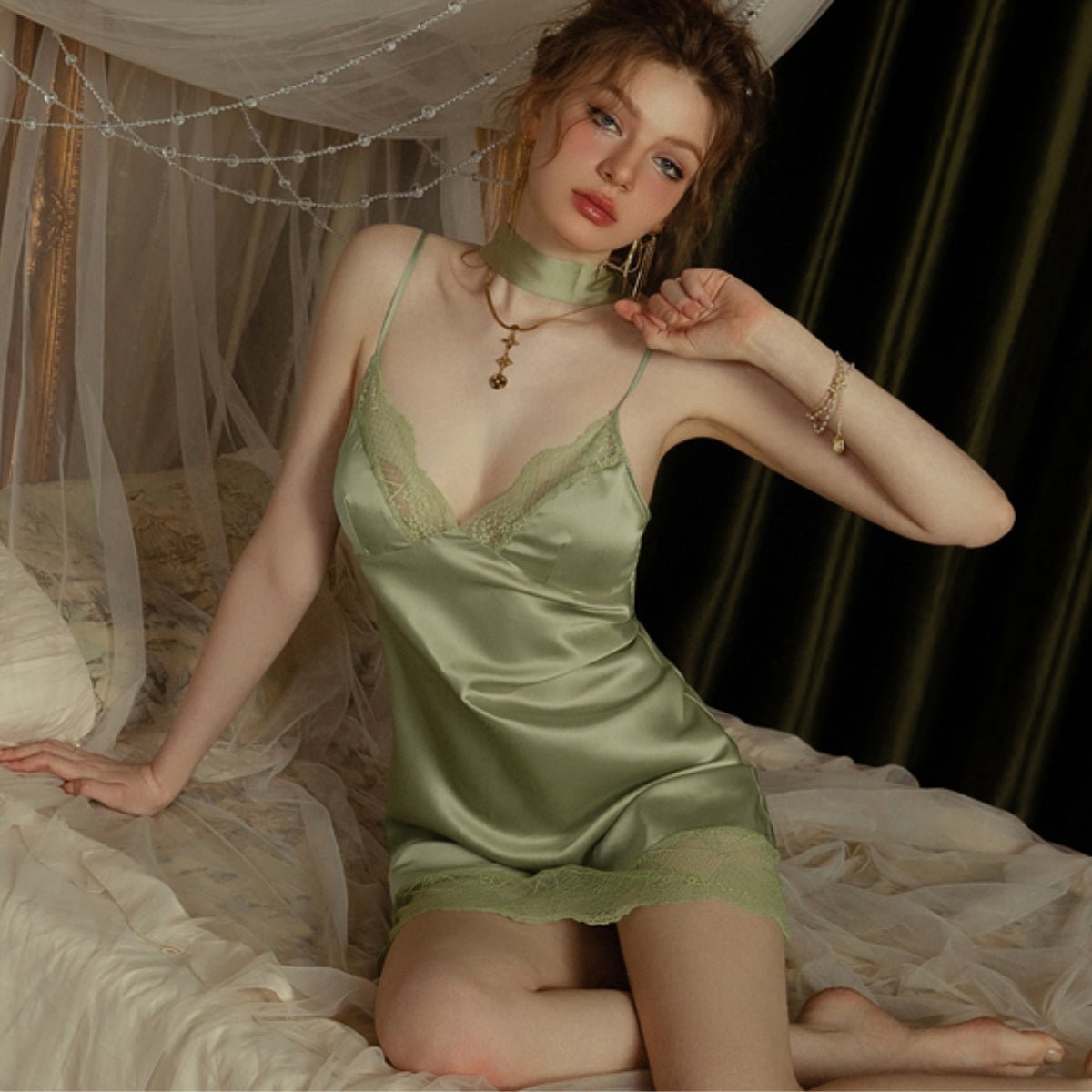 Tanika lace and satin slip LOVEFREYA Small Green tea Intimates