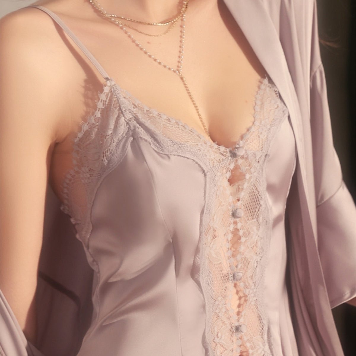 Vee lace and satin slip set LOVEFREYA Small Greyish purple Intimates