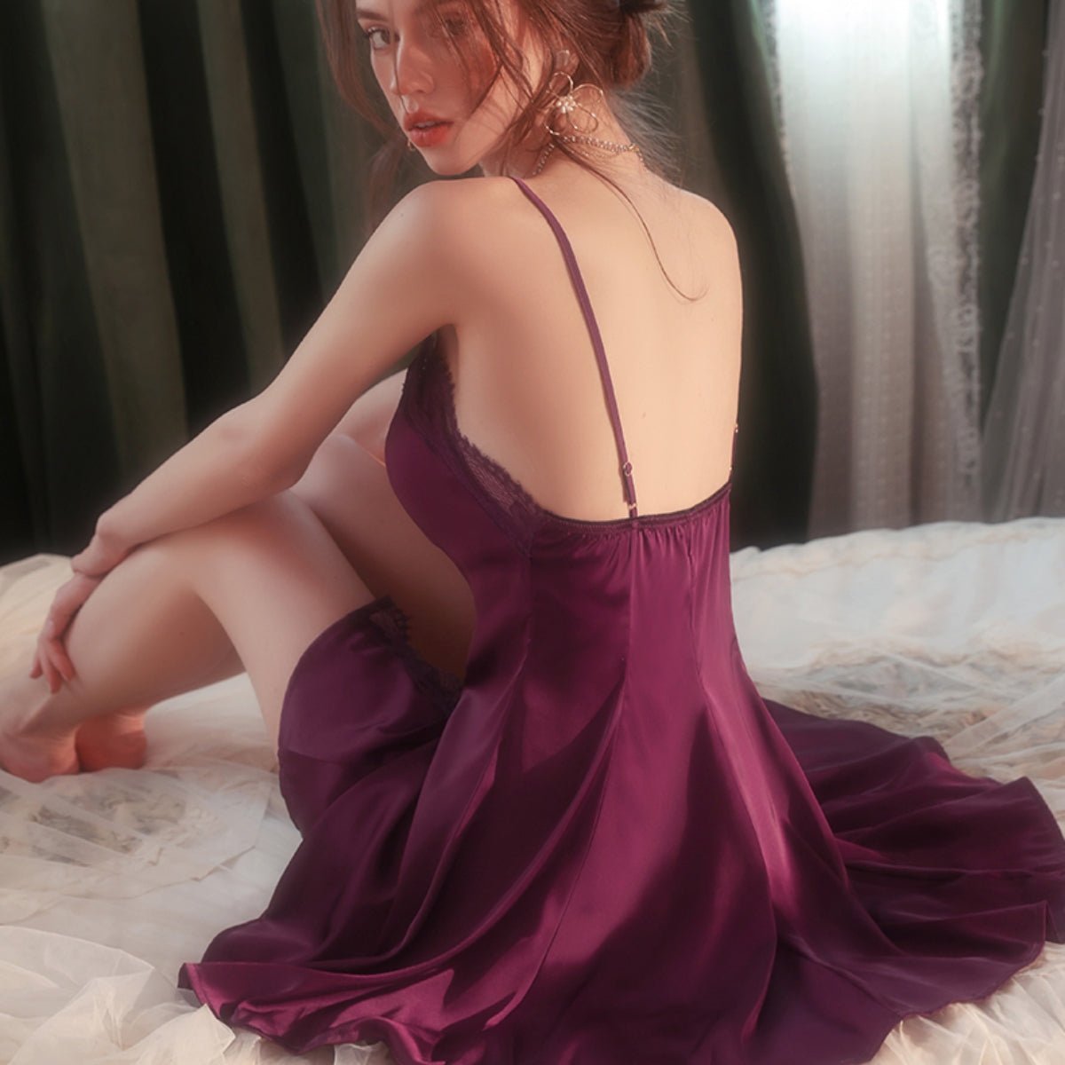 Vee lace and satin slip set LOVEFREYA Small Greyish purple Intimates