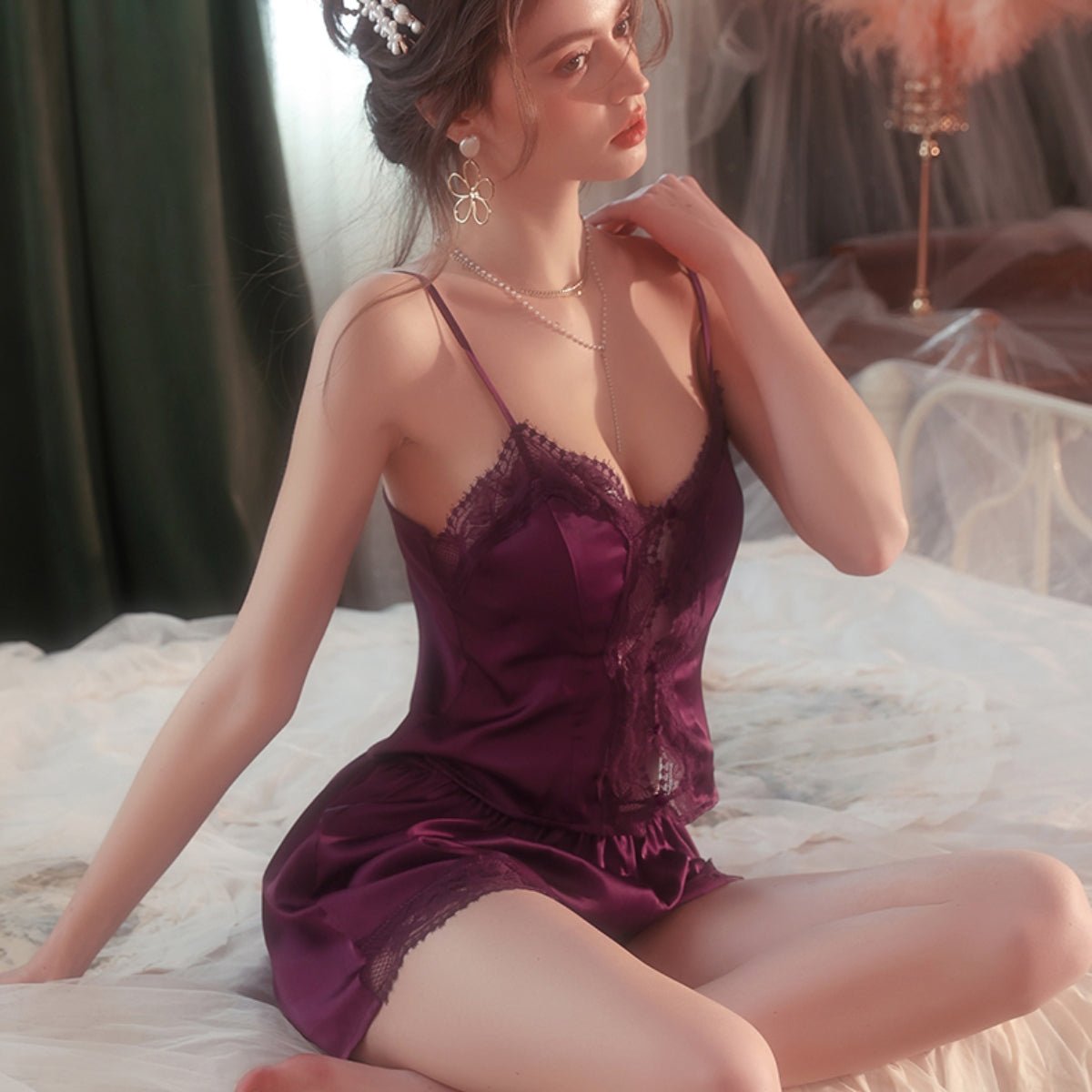 Vee satin cami set LOVEFREYA Small Grape purple Intimates