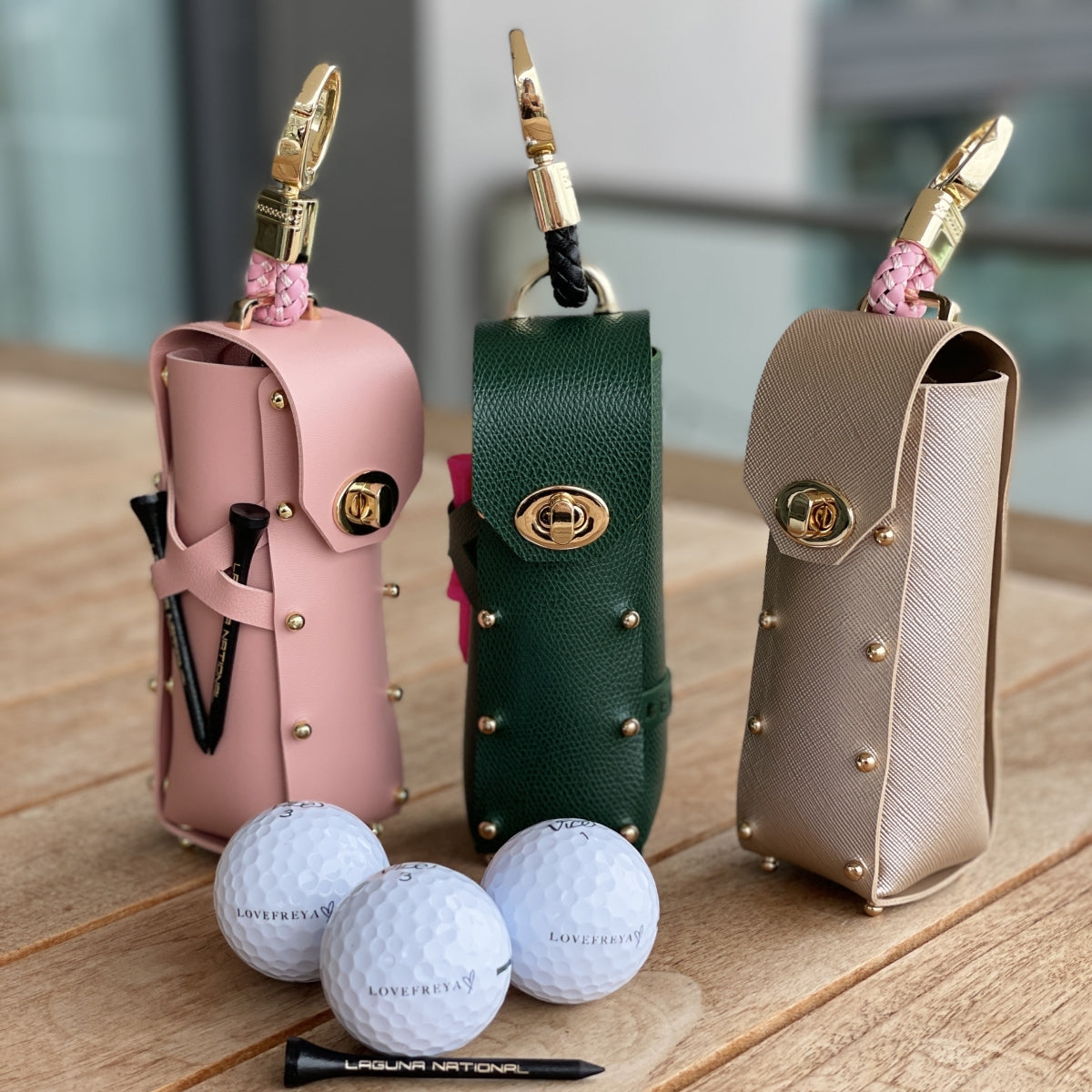 Reversible Leather Golf ball Holder Bag Pouch Ladies Women unisex