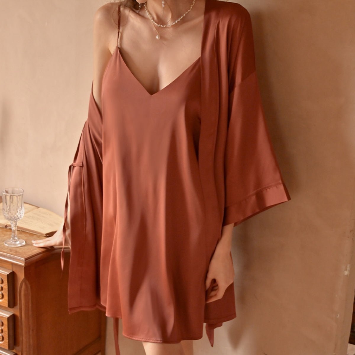 Ariel satin robe LOVEFREYA Free size Brown Intimates