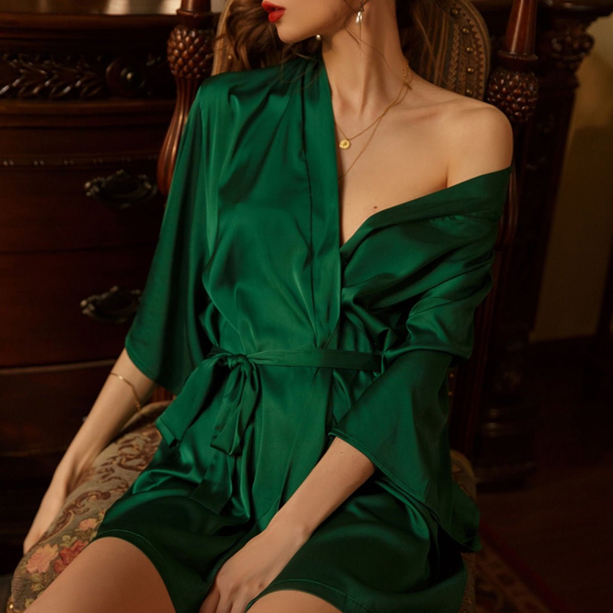 Arlo satin robe LOVEFREYA Free size Emerald green Intimates