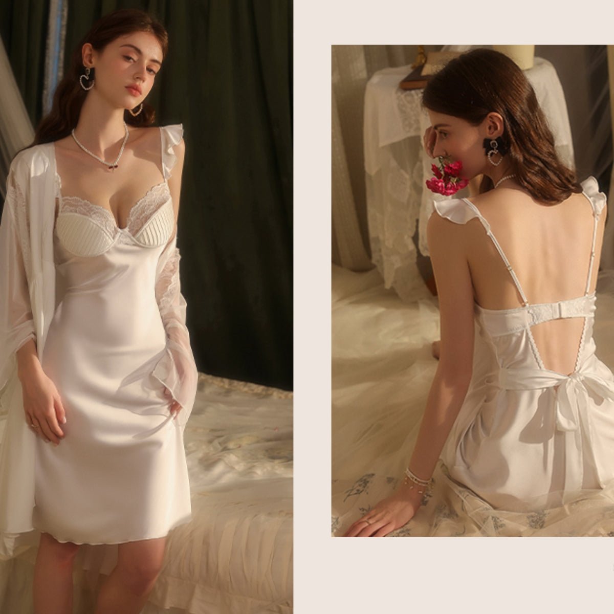 Brenna midi satin slip LOVEFREYA Small White Intimates