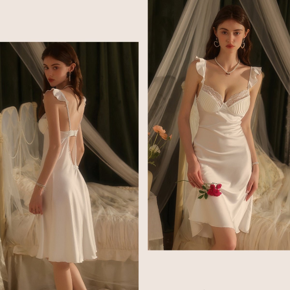 Brenna midi satin slip LOVEFREYA Small White Intimates