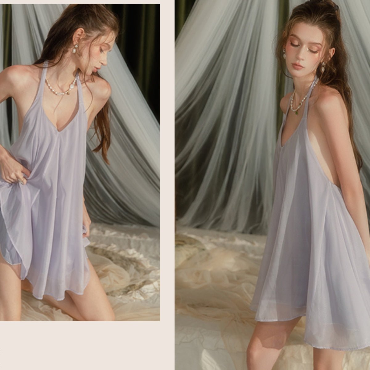 Corbey mesh and satin halter slip LOVEFREYA Small Greyish purple Intimates