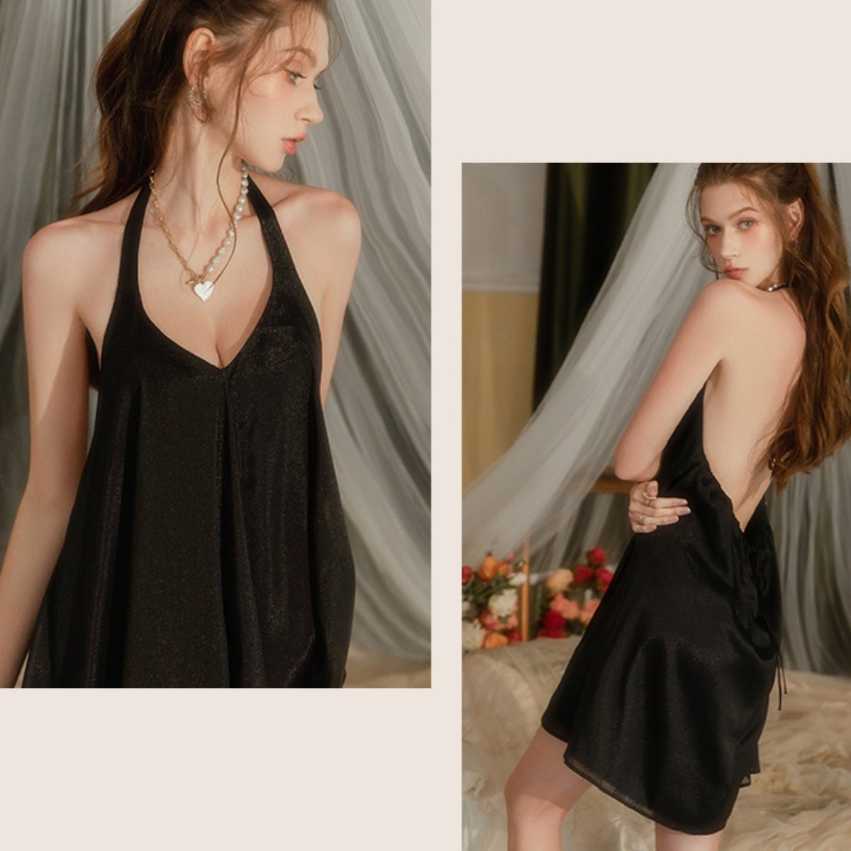 Corbey mesh and satin halter slip LOVEFREYA Small Black Intimates